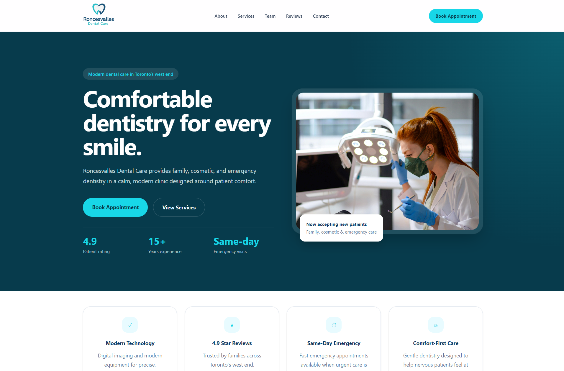 Roncesvalles Dental Care demo website screenshot